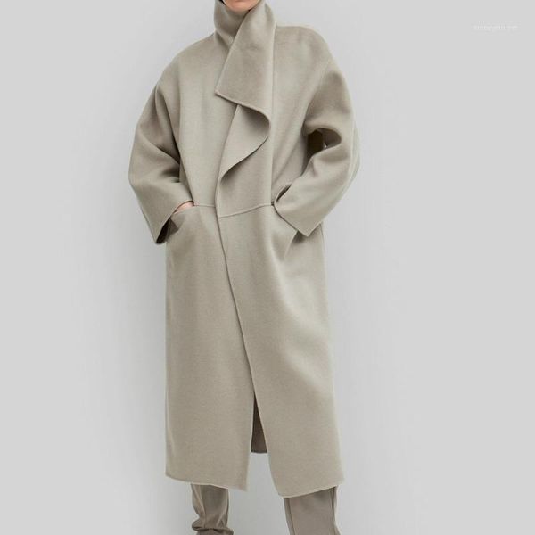 

women's wool & blends women woolen coat lengthened loose women's coat1, Black
