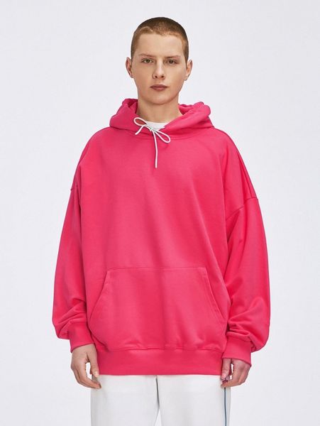 

men neon pink kangaroo pocket drawstring hoodie g4lw#, Black