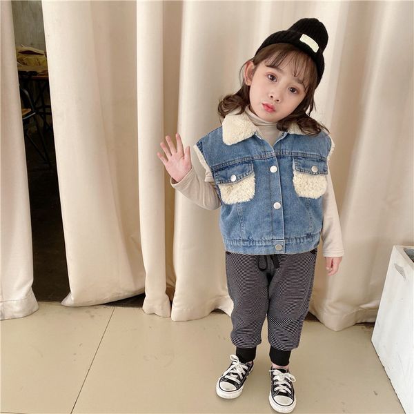 

children denim vest thickened fashion winter clothes girls waistcoat baby warm lamb coat trendy outerwear on sell kids jackets, Camo