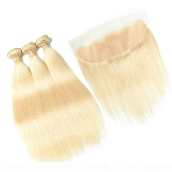 

bleach blonde brazilian human hair lace frontal closure 13x4 with weaves #613 blonde virgin human hair 3bundles with frontal 4pcs lot, Black;brown