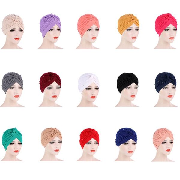 

beanie/skull caps muslim women hat elastic pleated beanies bonnet turban beads islamic arab skullies chemo cancer headscarf head wrap, Blue;gray