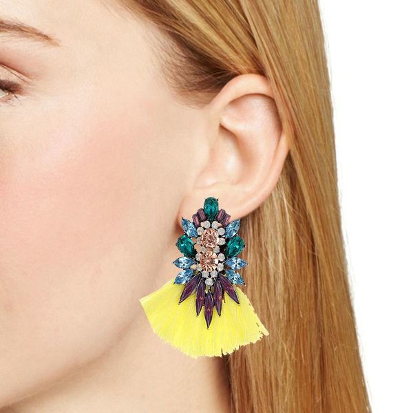 

zhini new fashion bohemian tassel long drop earrings wedding jewelry women colorful drop dangle earrings jewelry, Silver