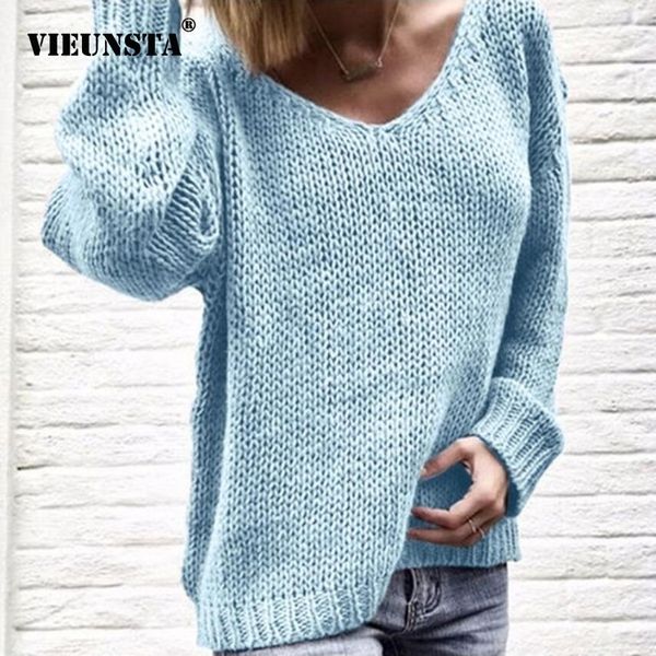 

vieunsta women sweaters and pullovers autumn winter long sleeve pull femme sweater v-neck solid plus size knitted y200720, White;black