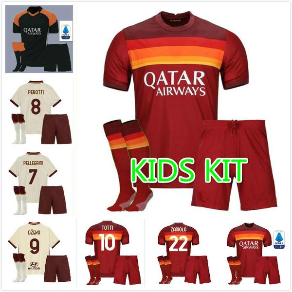 

kids kit 20 21 rome soccer jersey zaniolo kalinic football shirt roma pellegrini manolas camiseta de fútbol dzeko kluivert as maillot foot, Black