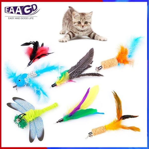 

cat toys 1pcs interactive refill replacement feather attachments tails butterfly dragonfly fish mouse feathers for kitten cats