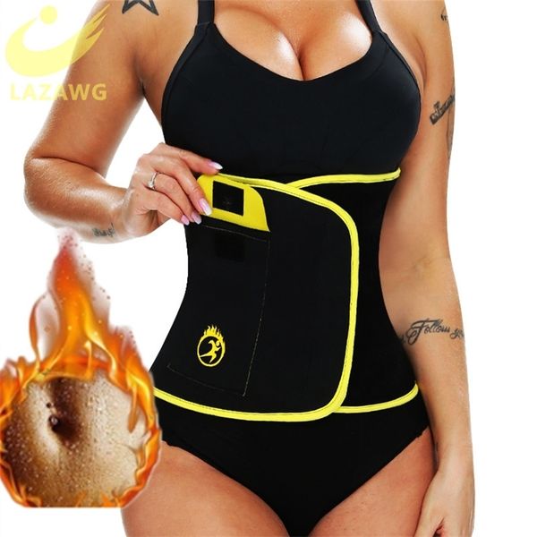 

lazawg waist trimmer belt waist eraser sauna sweat band waist trainer for weight loss slimming body shaper sports girdle workout lj201211, Black;white