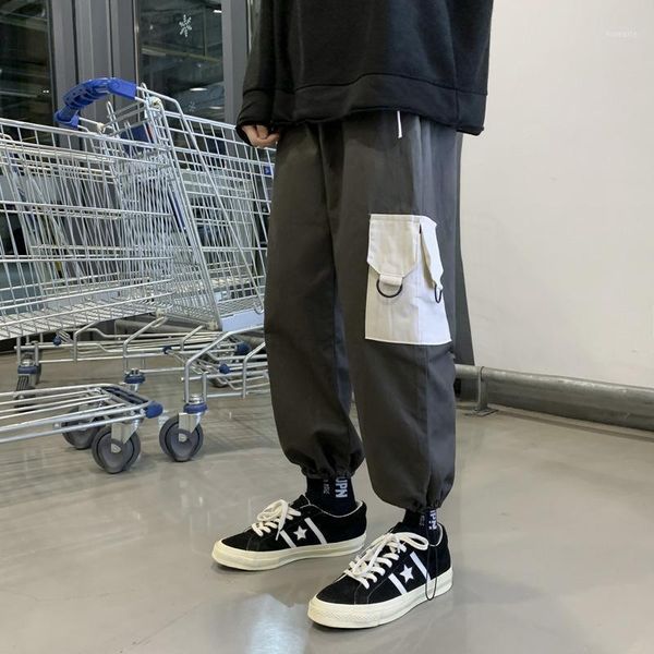 

jogging pants men autumn trendy brand loose port style multi-pocket trendy cargo pants men japanese streetwear1, Black