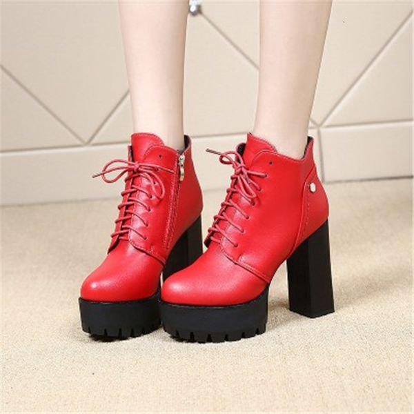 

2021 new winter women lace-up leather shoes woman party high zip boots black 2n7f