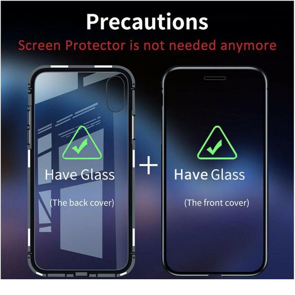 

360 magnetic adsorption metal case for iphone 12 mini 11 pro x xs max xr 8 7 6s plus double-sided gla wmtytv