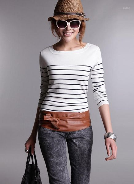 

2019 women's knitted cashmere wool sweater stripe woman winter clothes pullover long sleeve basic, White;black