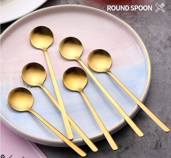

stainless steel gold metal round spoons honey small spoon flatware souvenir 13cm 15cm 17cm wholesale