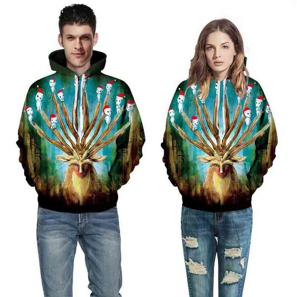 

men's nnd women's sweatshirts christmas animal digital printing women's hooded sweater casual loose couple baseball suit, Black