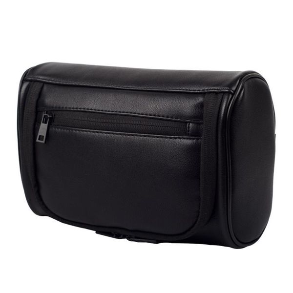 

men large capacity travel pouch pu leather cosmetic makeup bag wash storage toiletry zipper closure with carry handle fashion