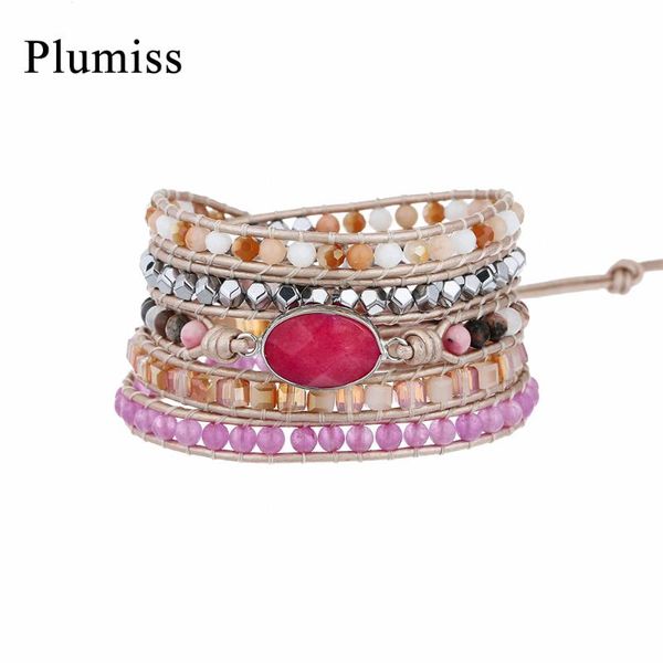 

tennis plumiss red jaspers wrap bracelets amethysts hematite crystal handmade braided leather boho jewelry gifts drop, Golden;silver