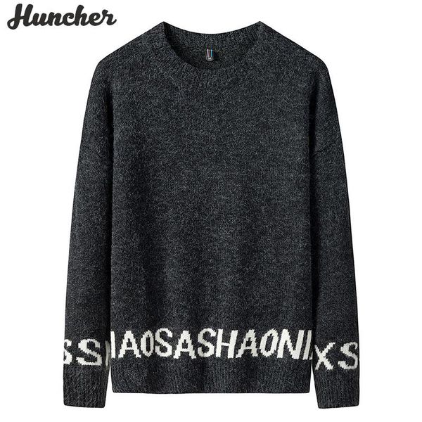 

huncher mens knitted sweater male 2020 winter casual patckwork pullover sweaters jumper men korean fashion black sweater for men, White;black
