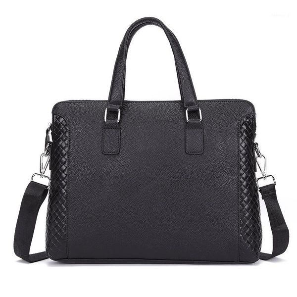 

100% cow genuine leather business men's briefcase male shoulder bag real leather men messenger bag weave computer new luxury1