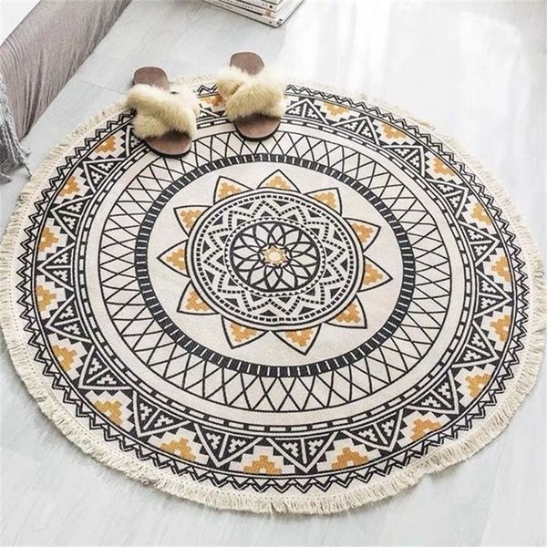 Tappeto in stile etnico nordico Tappeto in lino di cotone Tassel Tappetino Boho Tappeto rotondo Home el Soggiorno per bambini Tappeto antiscivolo Zerbino 220301