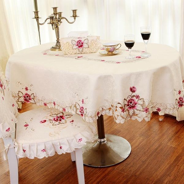 

europe polyester satin jacquard embroidery floral tablecloth solid color embroidered table linen cloth towel cover overlay wmthxv