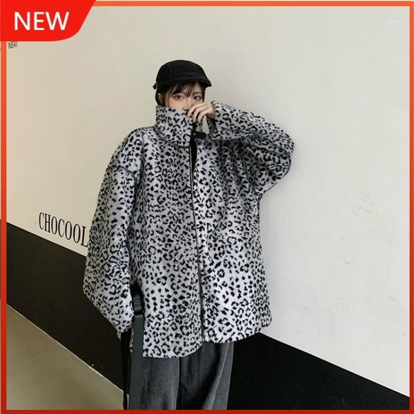 

wear warm thick jacket windproof stand collar chain decorate outwear winter women faux lamb fur jacket harajuku1, Black
