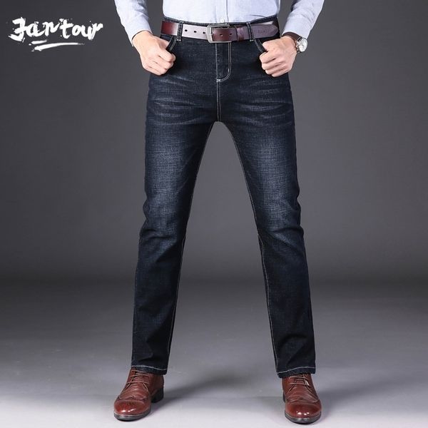 

winter business casaul jeans men straight stretch fit brand warm thick mens jeans blue black long trousers male size 35 40 42 44 201116