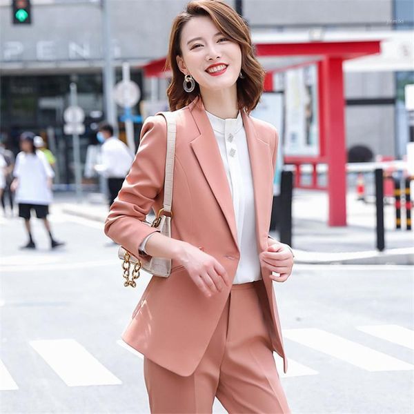 

business suit for women autumn winter office lady plus size long sleeve profession blazer high waist trouser 2 piece set female1, White