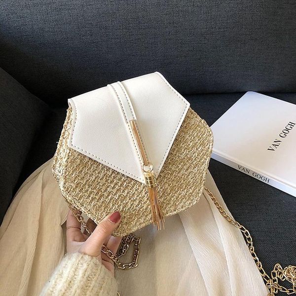 

hbp smooza straw pu women shoulder bag handmade rattan handbag summer beach bohemia tassel travel bags ladies chain messenger bag