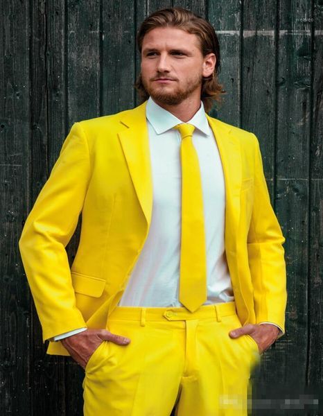 

custom made fashion groom tuxedos yellow one button notch lapel men suits male business casual solid color(jacket+pants+tie)1, White;black