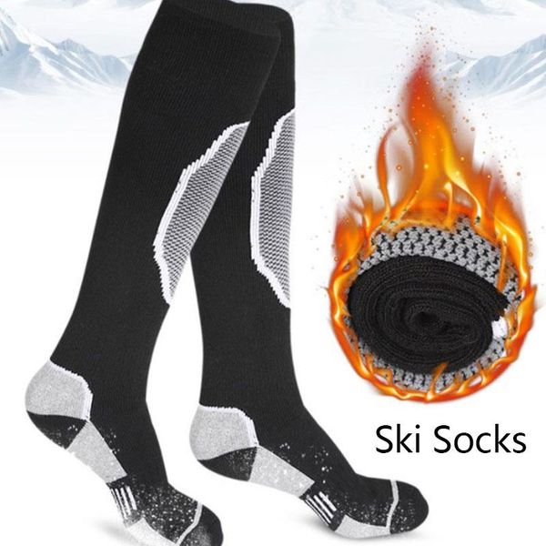 

sports socks men women winter warm thermal ski thermosocks sock thick cotton snowboard cycling skiing soccer, Black