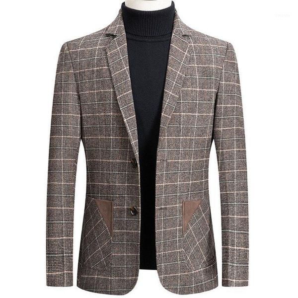 

new brand men blazer personality wild men's suit jacket fashion plaid print slim fit warm blazer coat male1, White;black