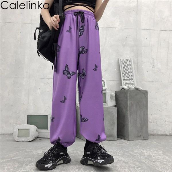 

calelinka women kpop autumn pants harajuku butterfly print high waist trousers gothic slacks straight pantalon streetwear1, Black;white
