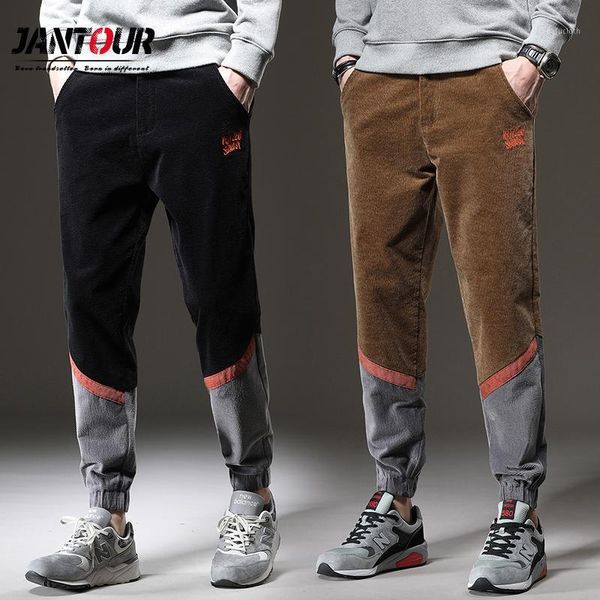 

winter men corduroy thicken pants 2020 fashion colour patchwork japan style harajuku man elasticity work pants big size 4xl1, Black