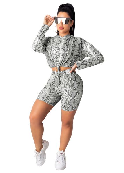 

2021 new spring summer fashion girl style serpentine printing long sleeve bandage sports pants five-point suit shorts k7sl, Gray