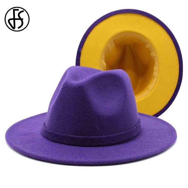 

wide brim hats fs women men wool felt jazz fedoras british style wedding formal panama cap purple yellow patchwork godfather hat, Blue;gray