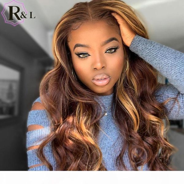 

rulinda highlight ombre color lace front human hair wigs body wave brazilian t-part remy hair lace wigs, Black;brown