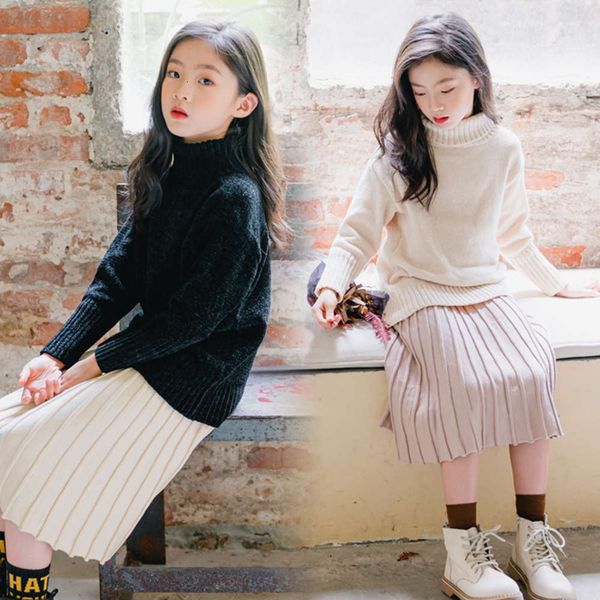 

girls' autumn sweater st198 winter 2020 korean high collar veet knitted long sve 2ya2, Blue