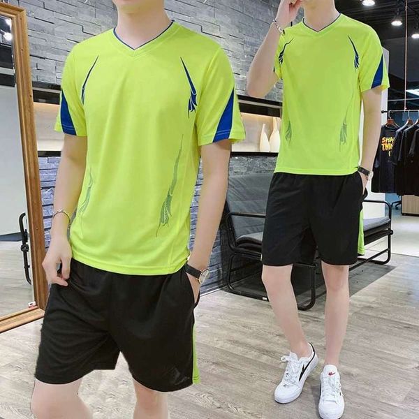 

men's quick drying sports leisure short summer sleeve t-shirt shorts two piece running fitness suit plus extra size, Gray
