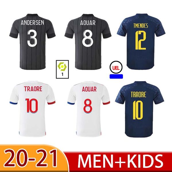 

2021 soccer jersey aouar dembele kadewere toko ekambi dubois cherki 20 21 home away high-quality + kids kit football shirt, Black