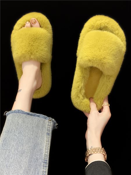 

fur shoes low ladies' slippers flock slipers women plush soft massage flat 2020 plastic basic with fur slides rome short x1020, Black
