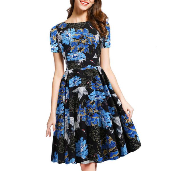 

hepburn women's summer w2191 print new crew neck short sleeve swing dress, Black;gray