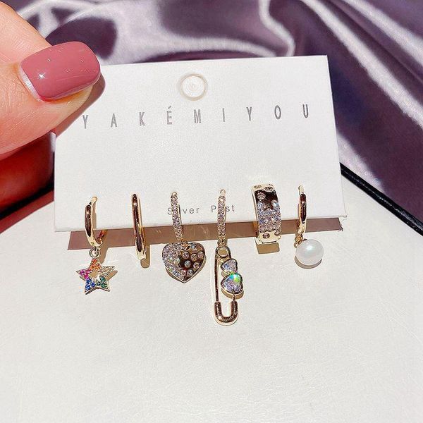 

dangle & chandelier migga 6pcs mix star heart pin pendant cubic zirconia earrings set gold color women party jewelry, Silver