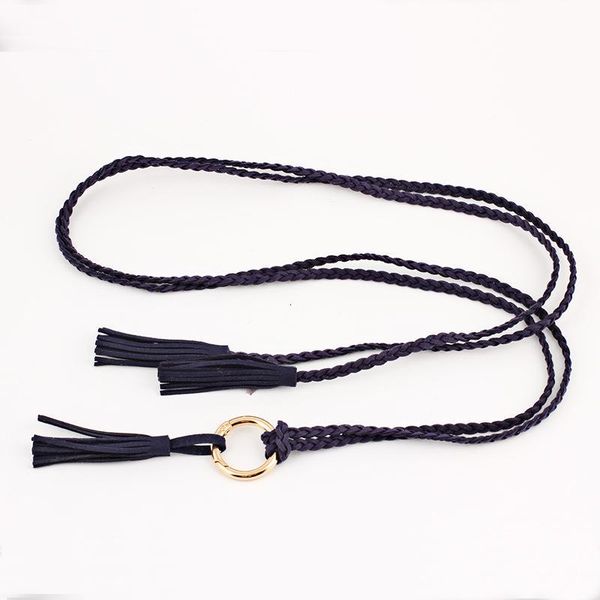 

women harajuku belt silver metal round hole with tassel knotted microfiber designer vintage dress female belts, Black;brown