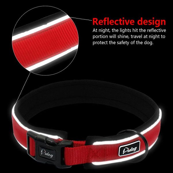 

adjustable comfort thick padded nylon dog collar reflective for small medium large breeds blue red black wmtpqq