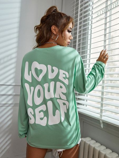 

slogan graphic drop shoulder tee 204q#, White