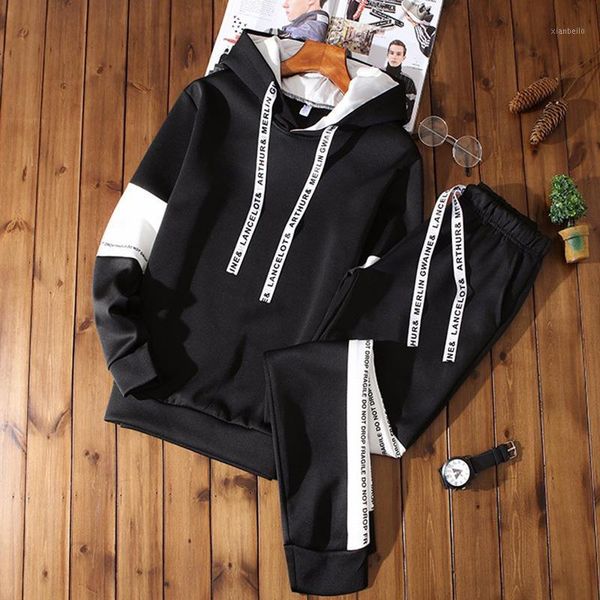 

men's casual clothing suit hooded pullover men's fashion youth hoodie two-piece set + pants sports autumn winter suits k0001, Gray