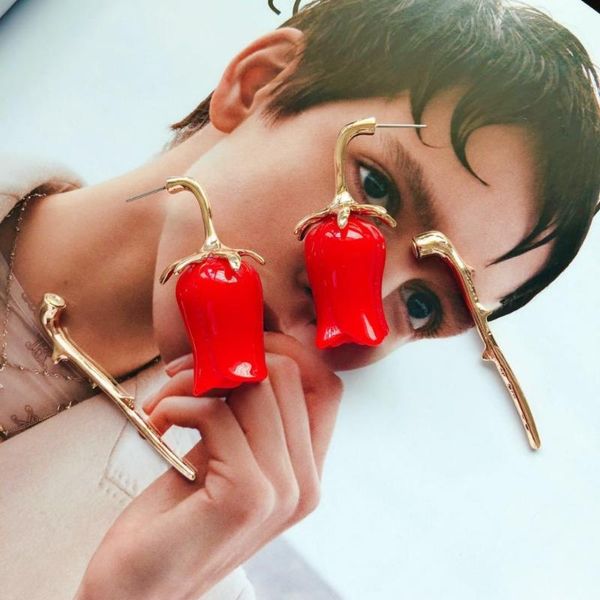 

mimiyagu trendy red rose flower stud earring for women, Golden;silver
