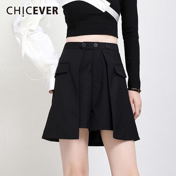 

women's shorts chicever patchwork black for women high waist asymmetrical hem large size office lady female 2021 fashion, White;black