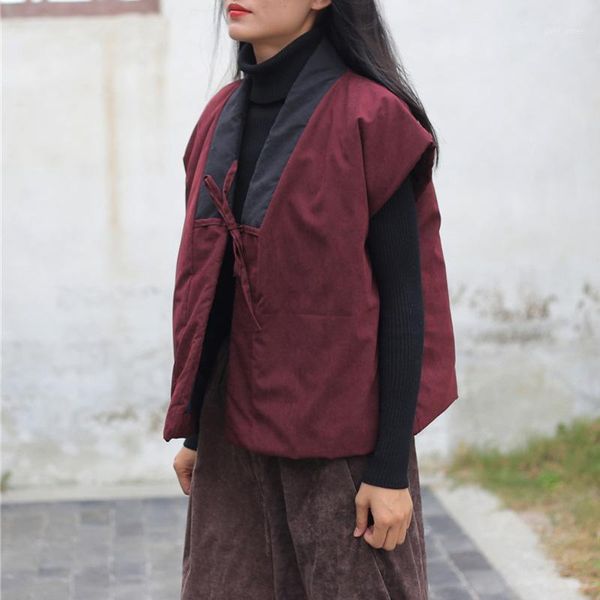

johnature women vintage belt vests coats 2019 autumn new warm patchwork chinese style women cloths soft vests coats1, Black;white