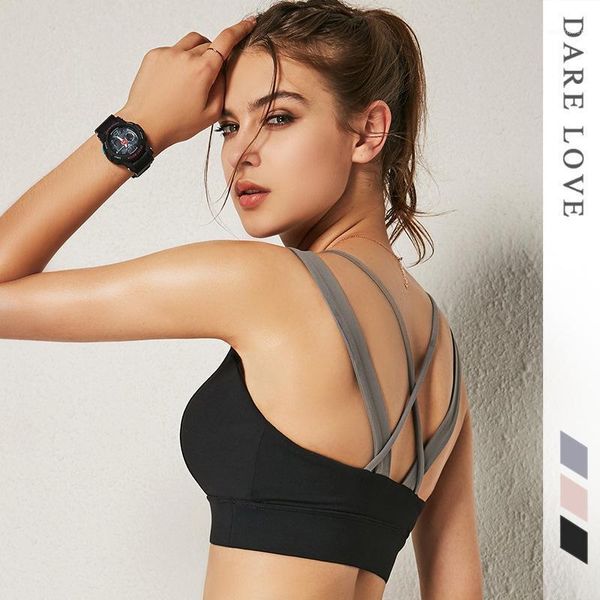 

gym clothing women's black sports underwear solid color gathered shockproof outdoor running cross yoga bra1, White;black