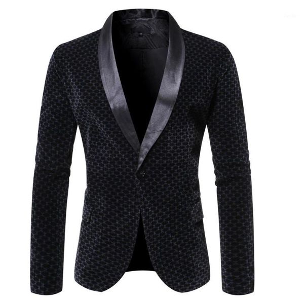 

mjartoria 2019 new fashion men autumn blazer formal vintage groom wedding man suit slim fit solid v-neck button plaid blazers1, White;black