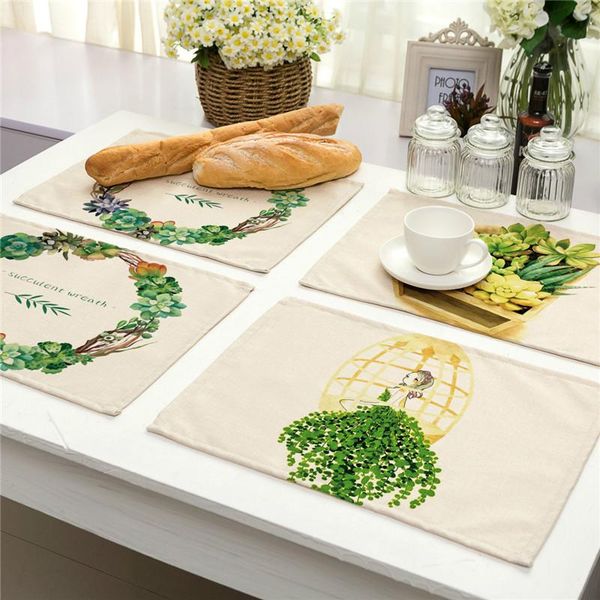 

1pcs succulent plants pattern placemat coaster dining table mat cotton linen bowl cup mat kitchen pads 4232cm home decor mp0002 h wmtytt